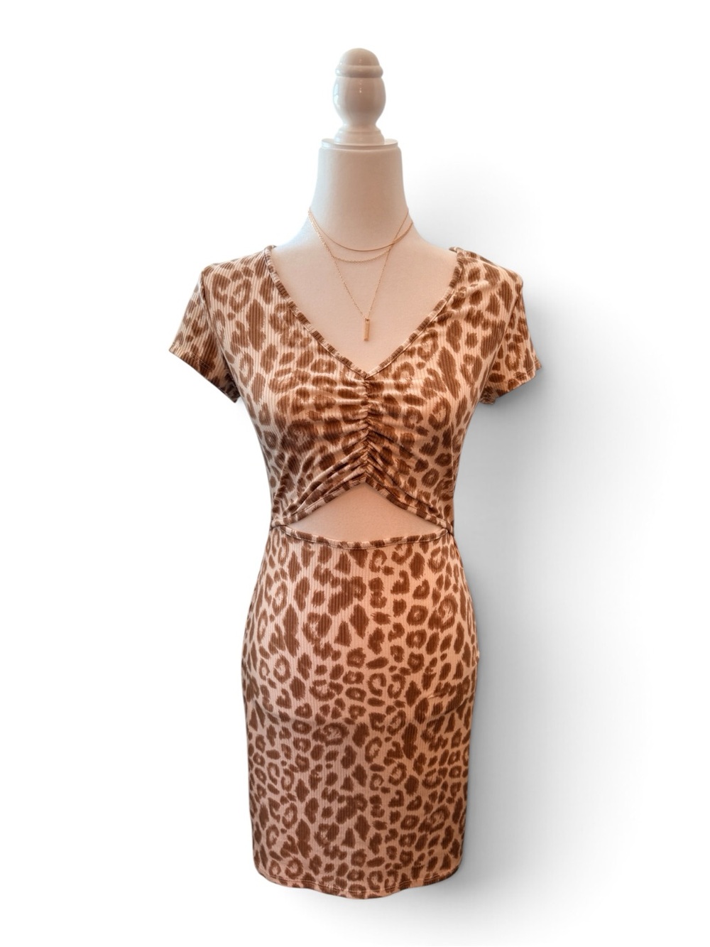 Jessica Simpson Brown Leopard Print Ruched Cutout Bodycon Dress